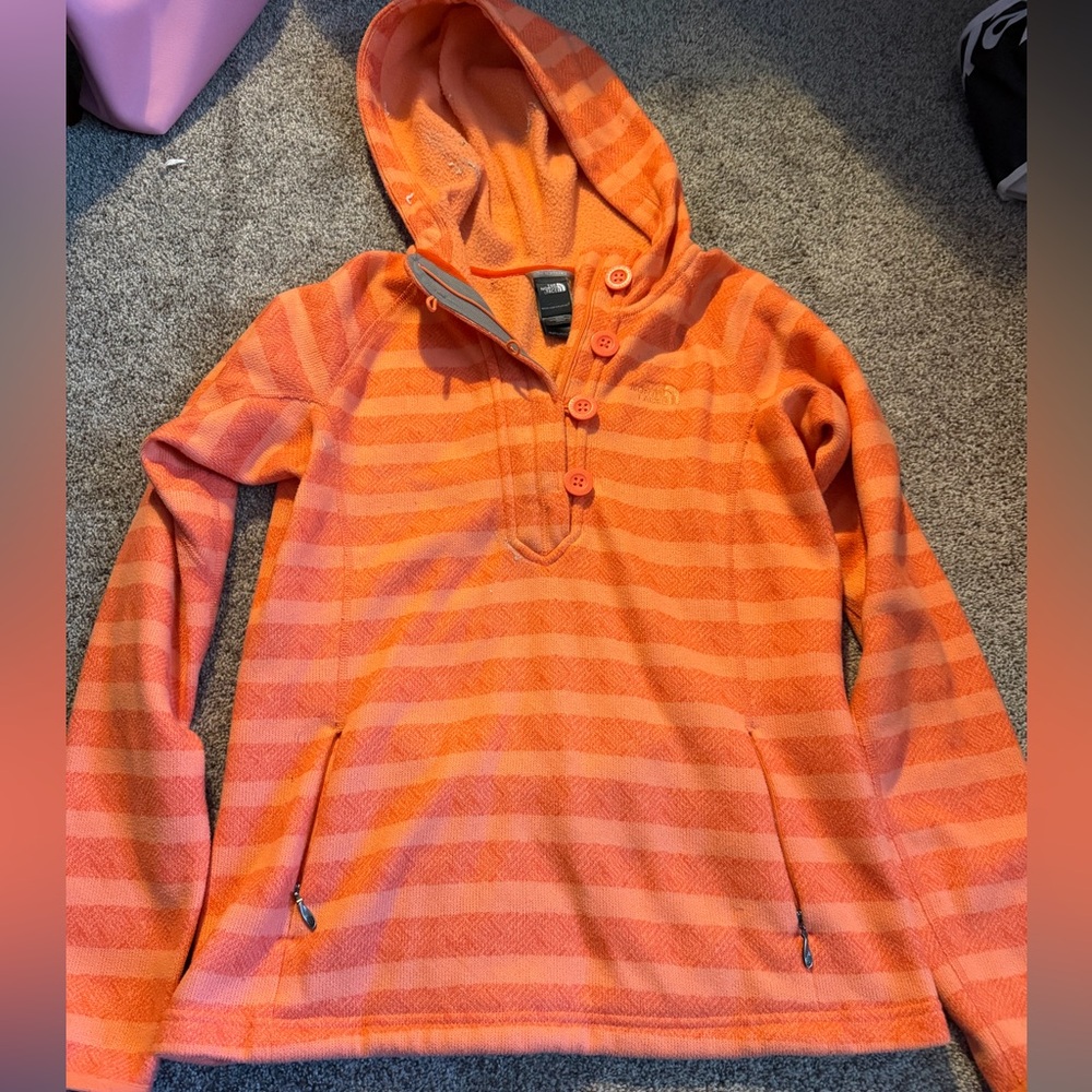 Orange Striped The North Face Hooded Pullover
